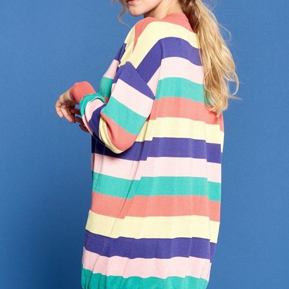 Women's Multi-Colored Striped Knit Long Sleeves Round Neck Sweater Dress NWT - Picture 4 of 6